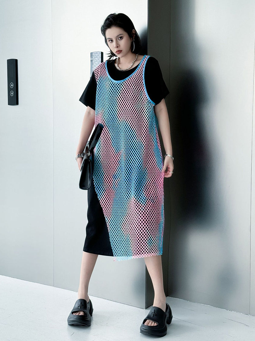 Colored Mesh Layered Dress