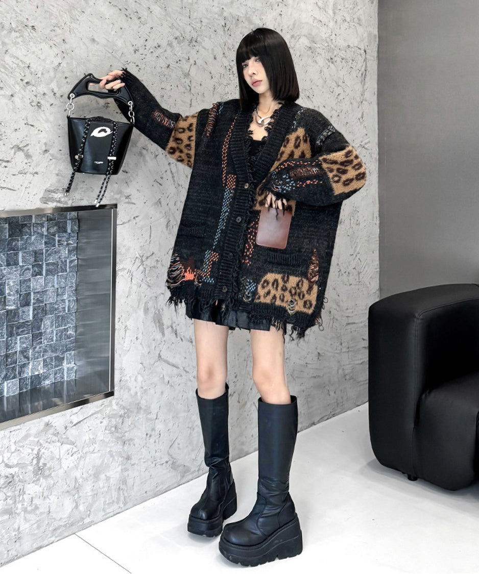 Leopard knit cardigan
