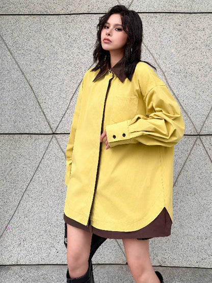 カラーブロックレイヤードシャツトップ