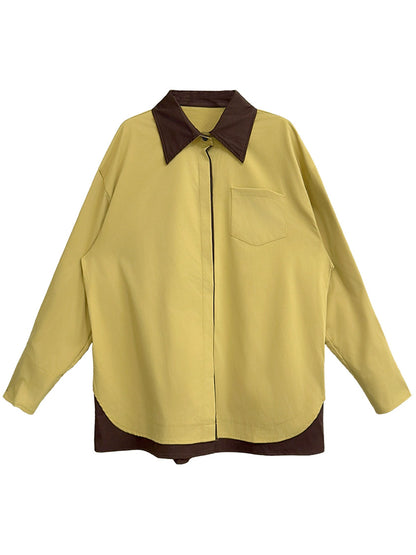カラーブロックレイヤードシャツトップ