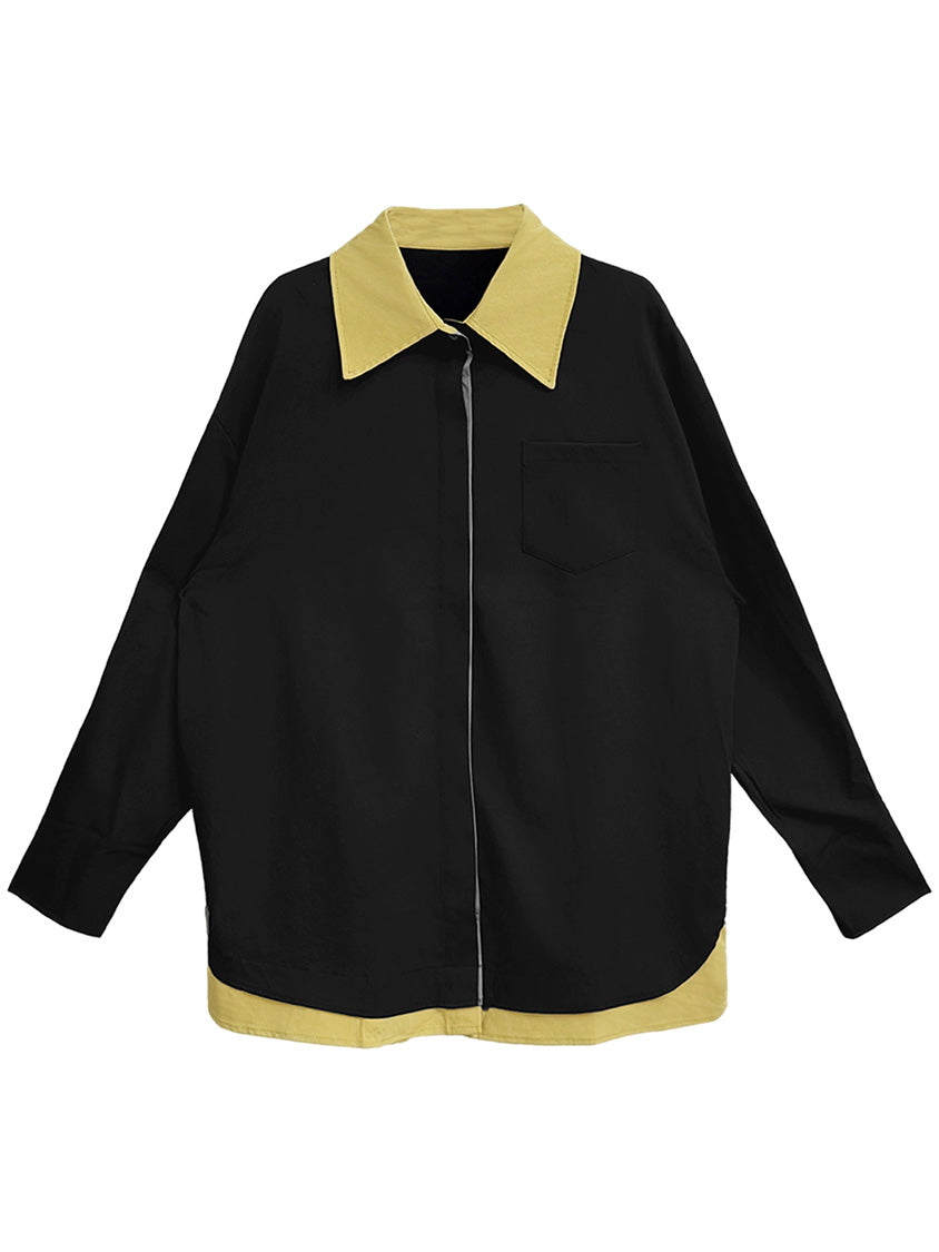 カラーブロックレイヤードシャツトップ