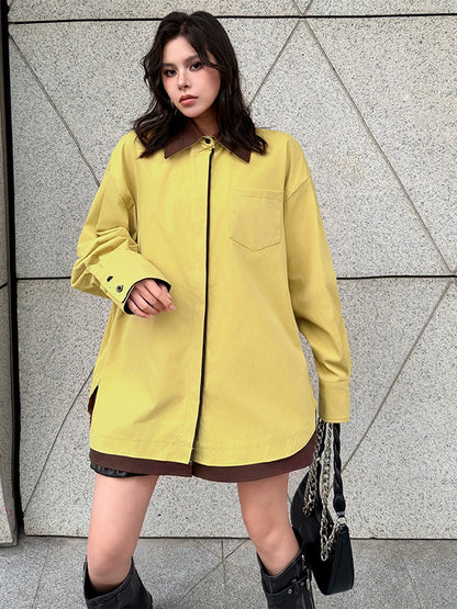 カラーブロックレイヤードシャツトップ