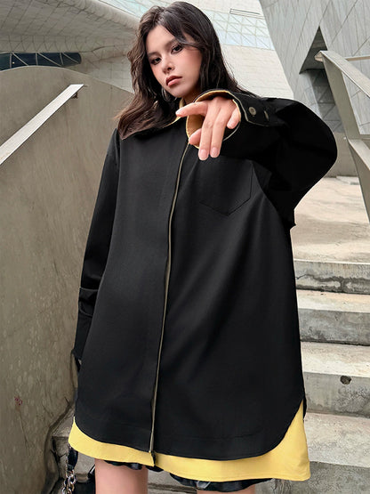 カラーブロックレイヤードシャツトップ