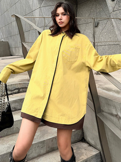 カラーブロックレイヤードシャツトップ