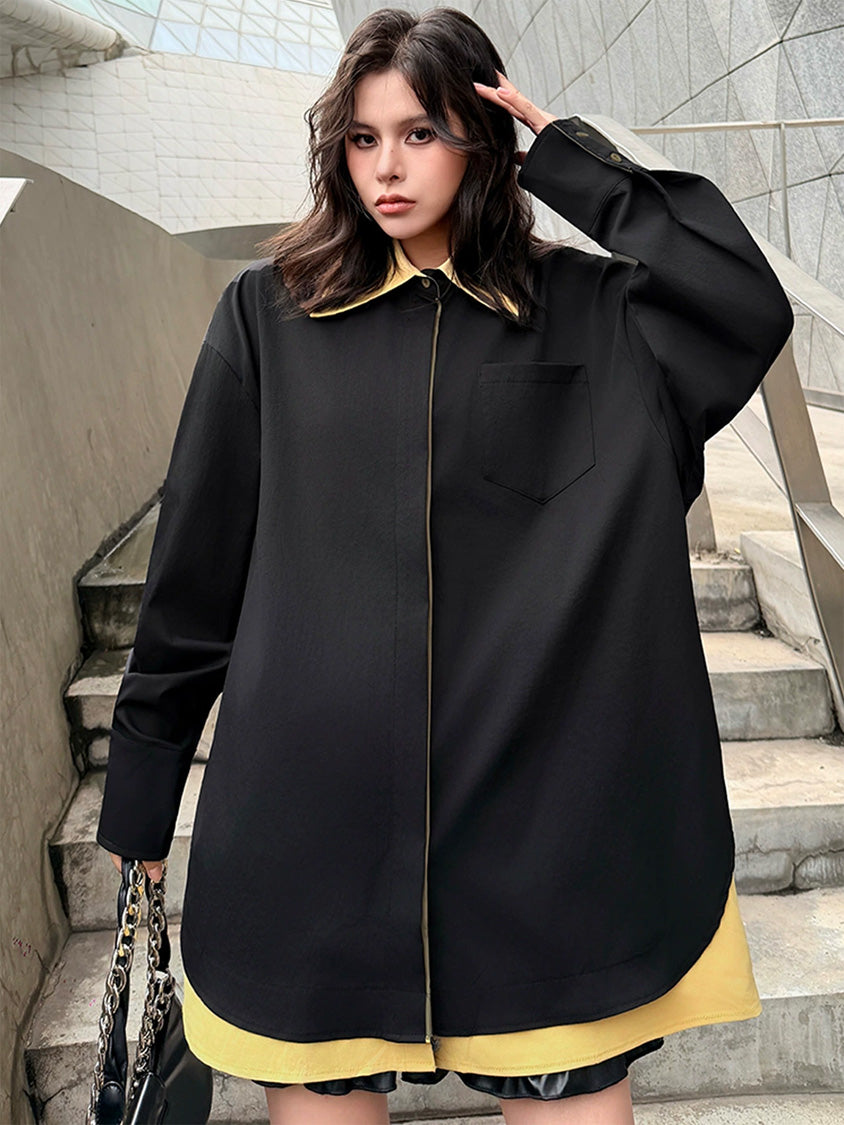 カラーブロックレイヤードシャツトップ