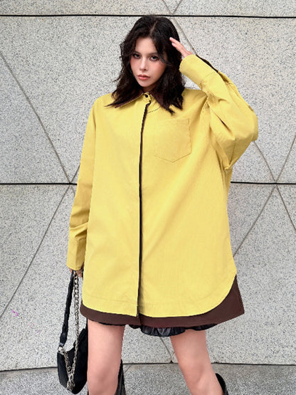 カラーブロックレイヤードシャツトップ