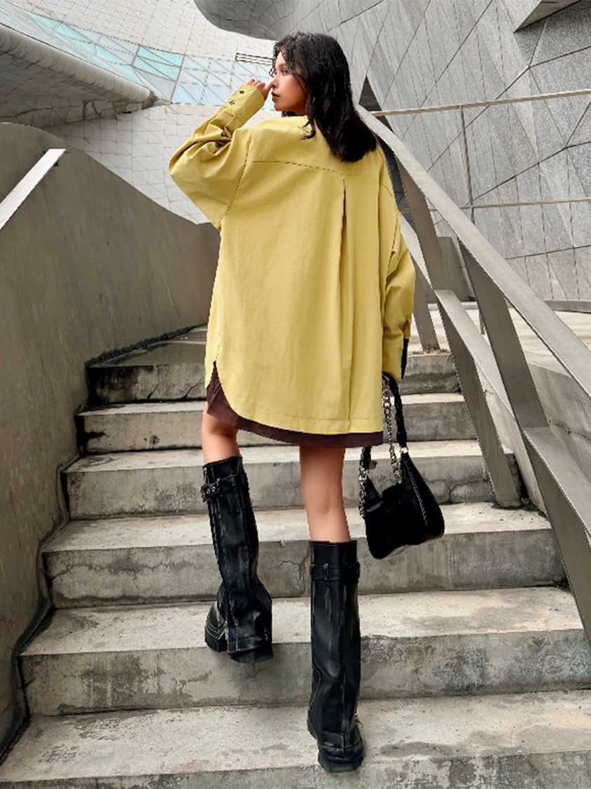 カラーブロックレイヤードシャツトップ