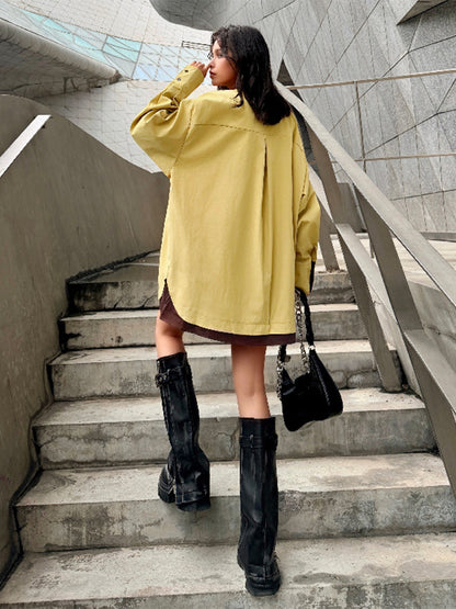 カラーブロックレイヤードシャツトップ