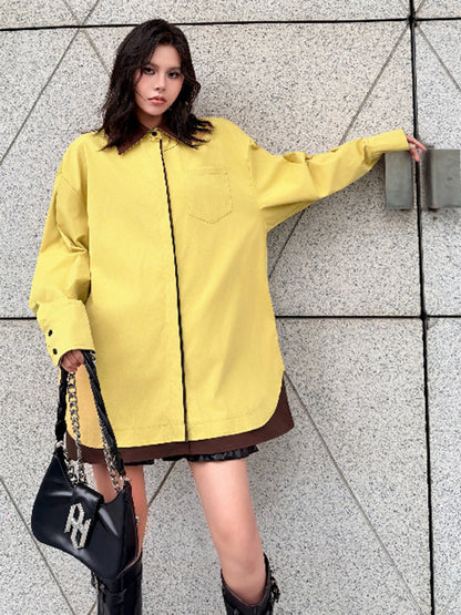 カラーブロックレイヤードシャツトップ