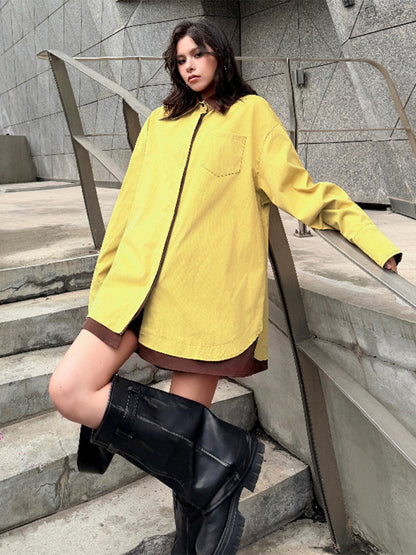 カラーブロックレイヤードシャツトップ