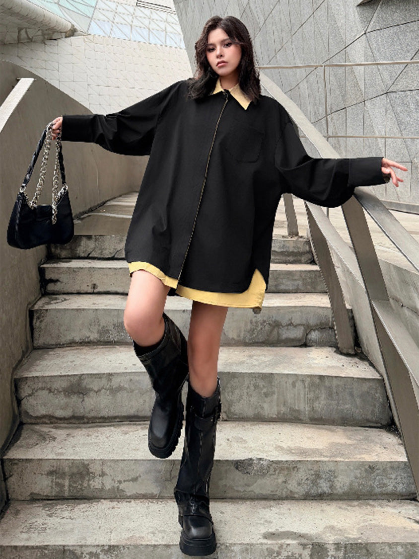 カラーブロックレイヤードシャツトップ