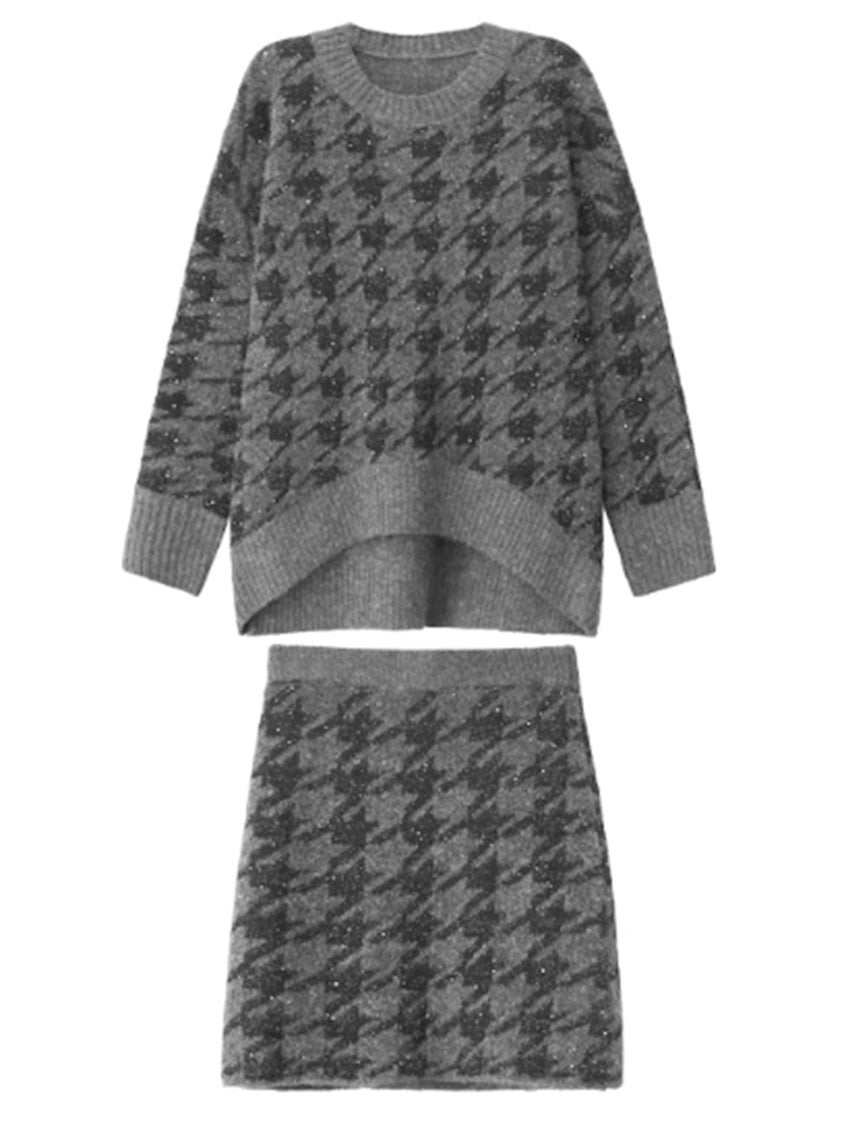 ハウンドトゥースニットトップス＆スカート