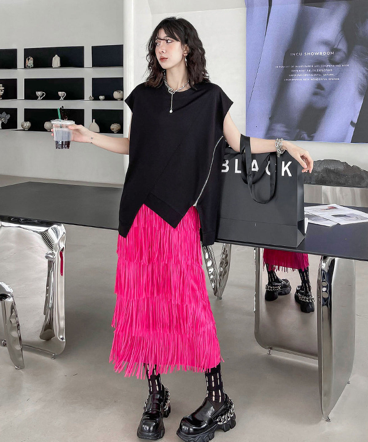 Fringe tiered skirt