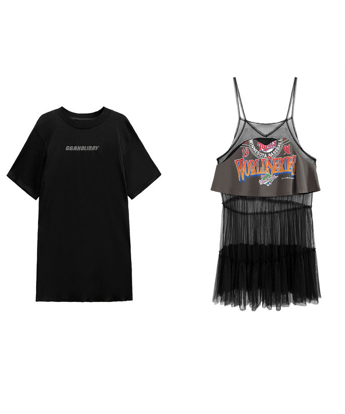 Loose T-shirt and mesh dress 