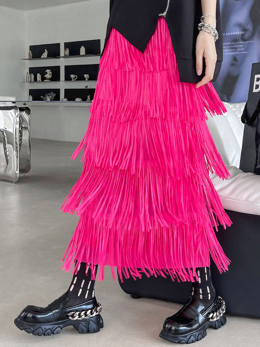 Fringe tiered skirt