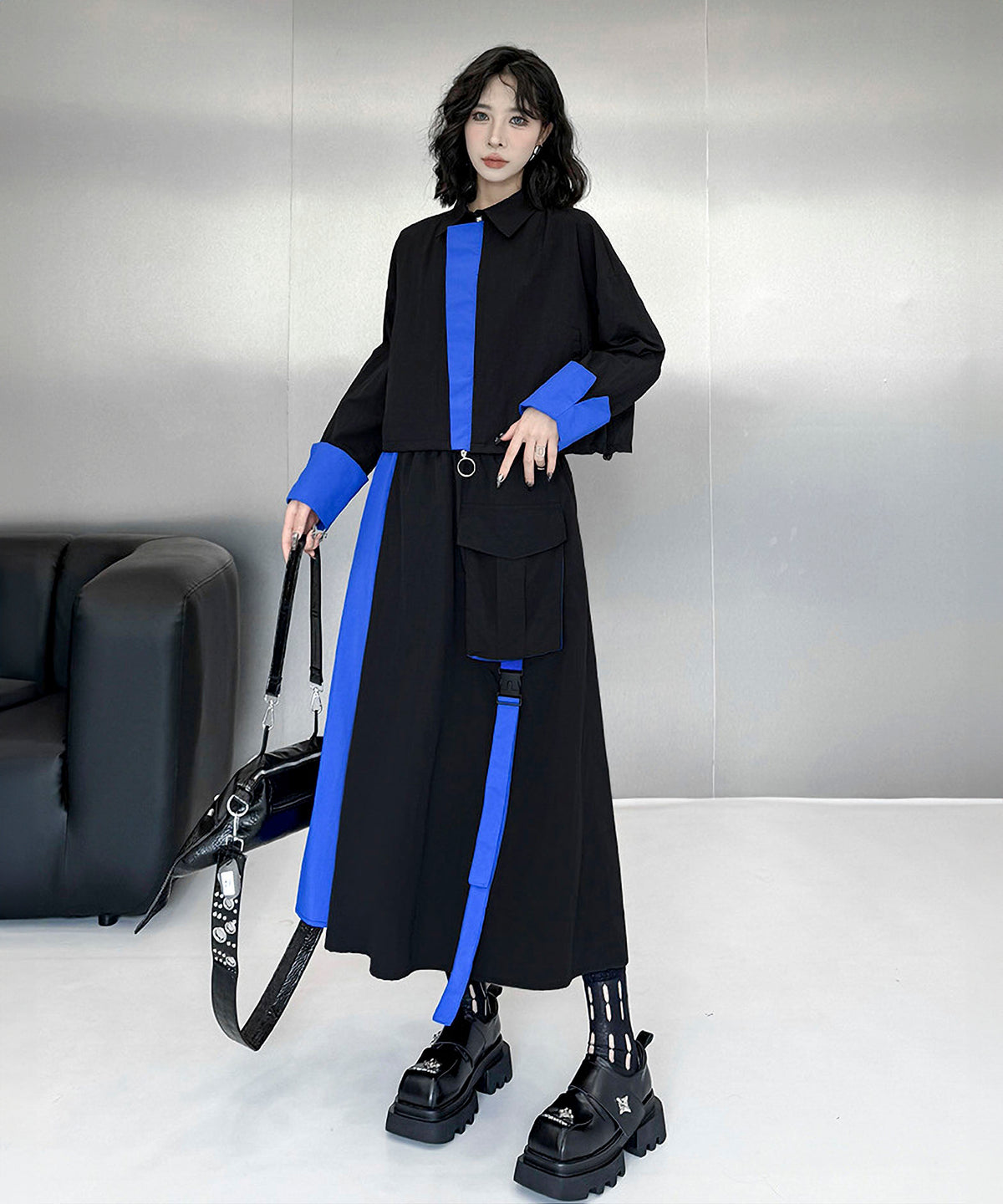 Two-tone jacket and skirt