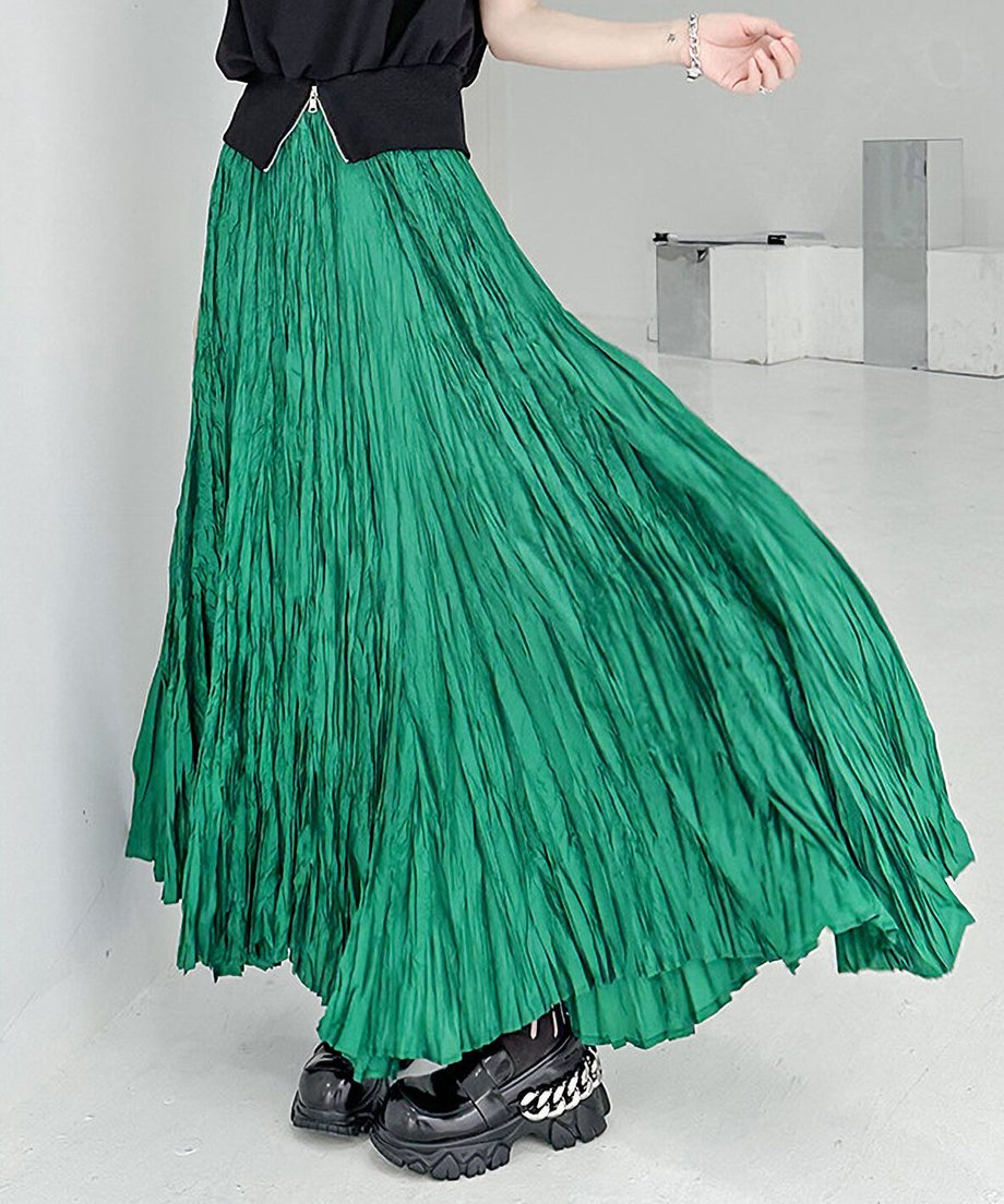 Washer pleated long skirt