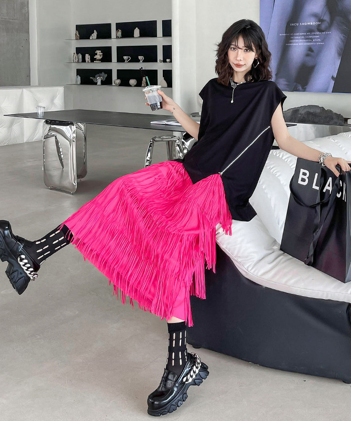 Fringe tiered skirt