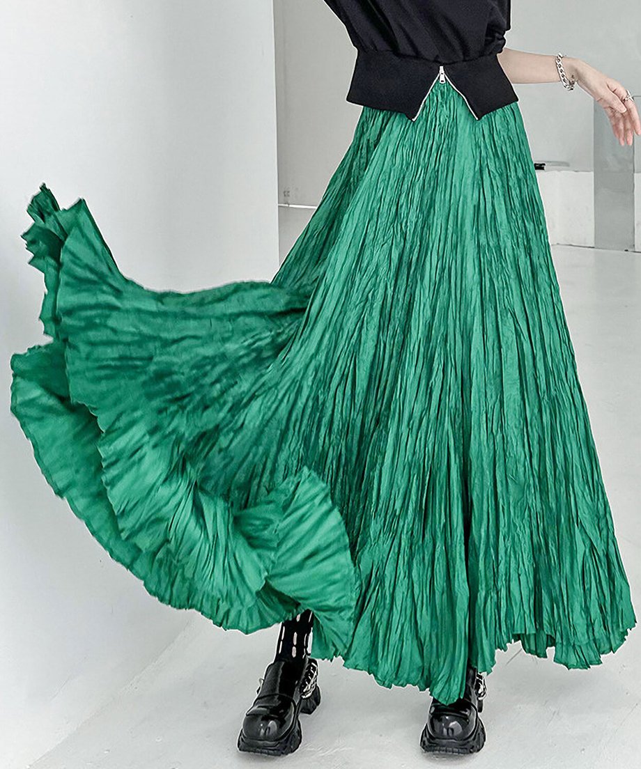 Washer pleated long skirt
