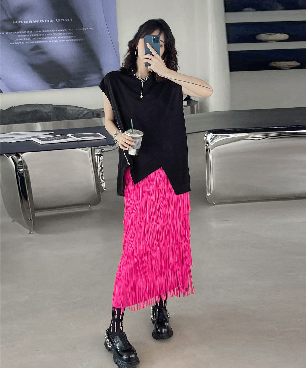 Fringe tiered skirt