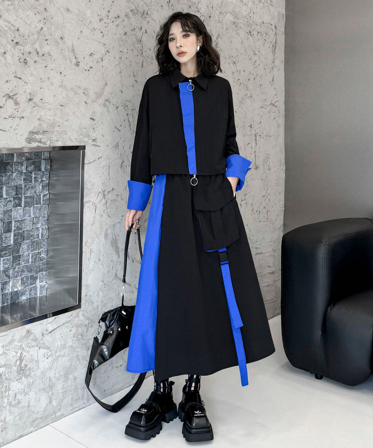 Two-tone jacket and skirt