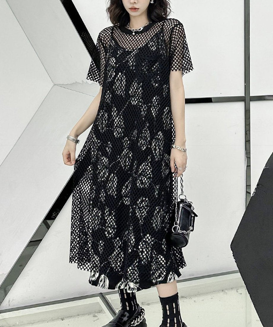crew neck mesh dress