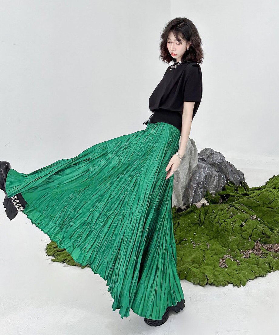 Washer pleated long skirt