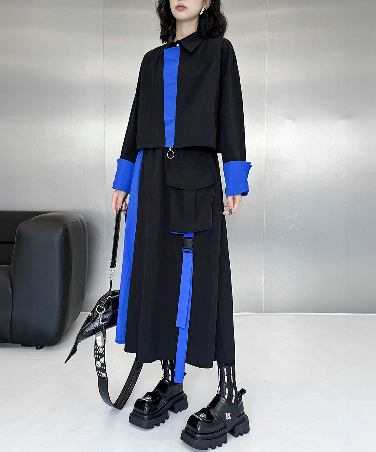 Two-tone jacket and skirt