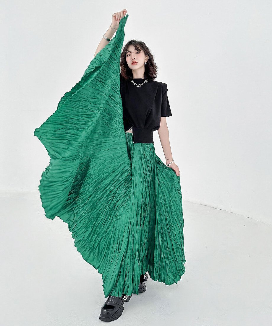 Washer pleated long skirt