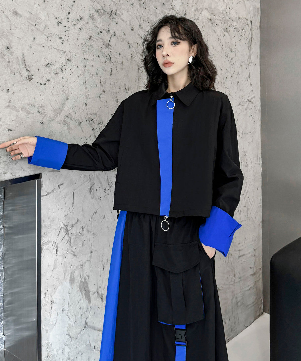 Two-tone jacket and skirt