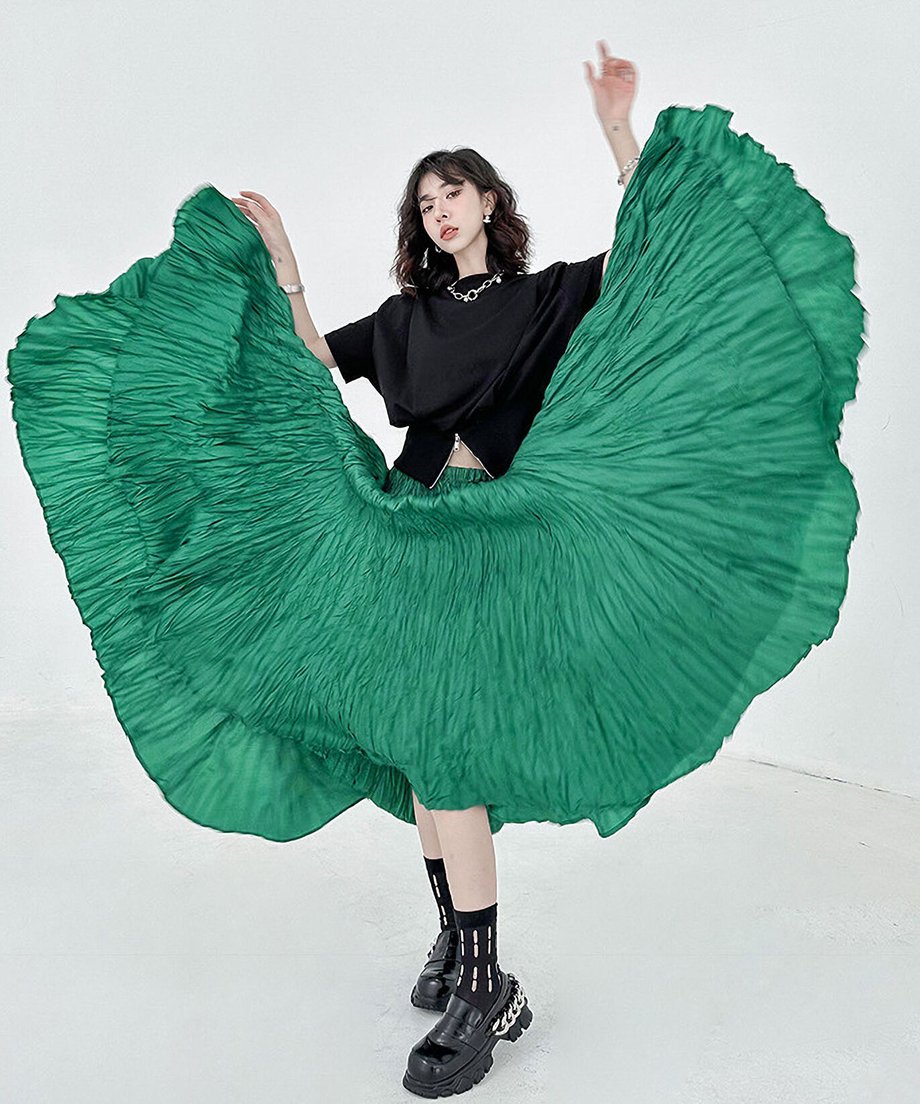 Washer pleated long skirt