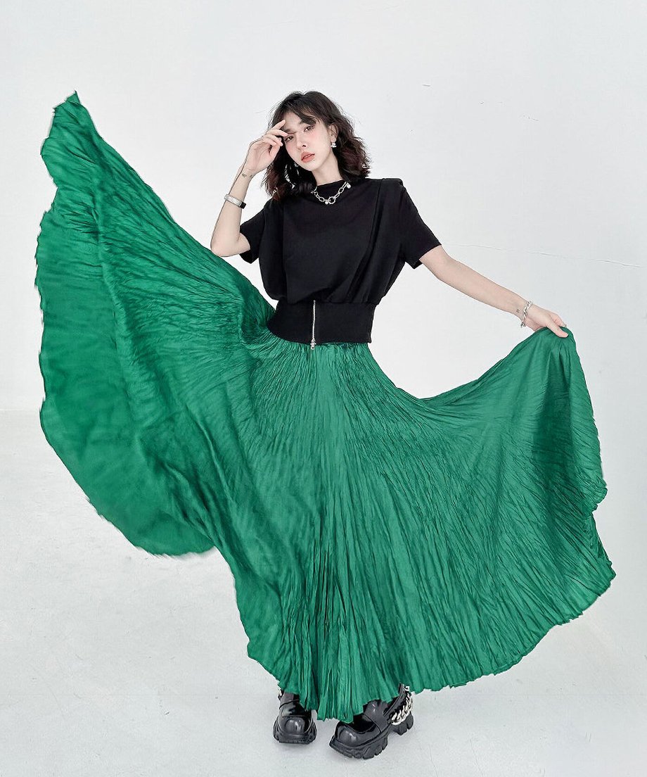 Washer pleated long skirt