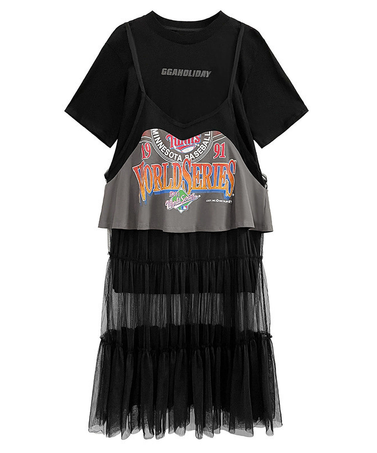 Loose T-shirt and mesh dress 
