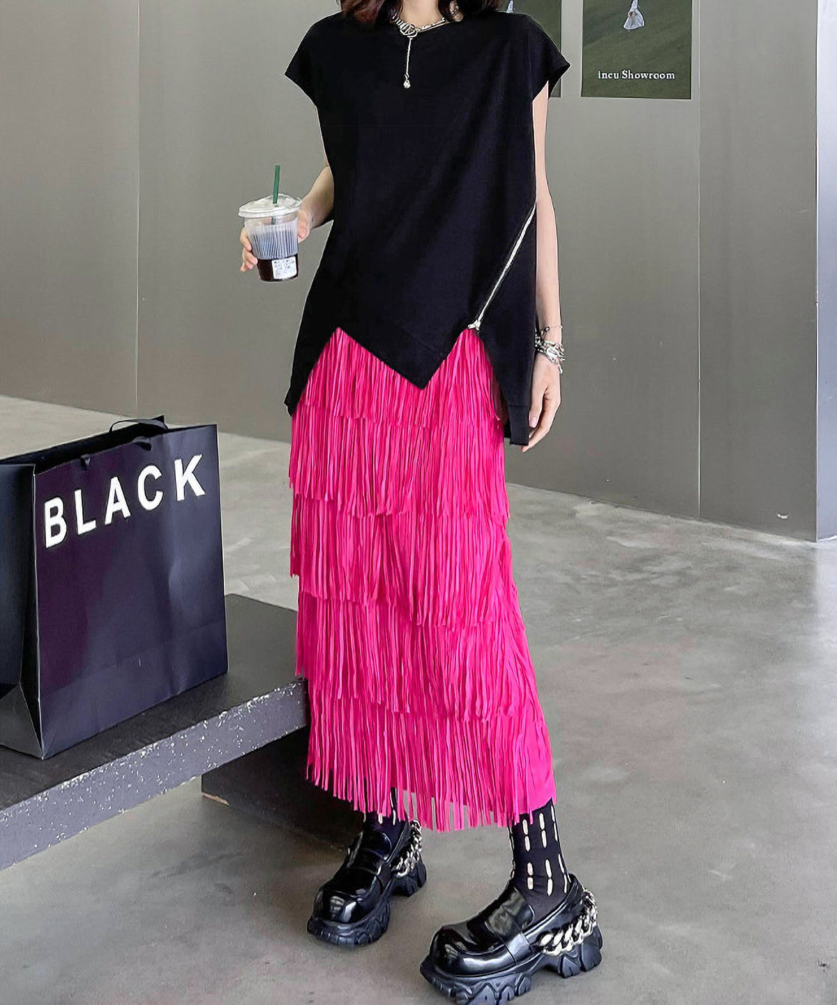 Fringe tiered skirt