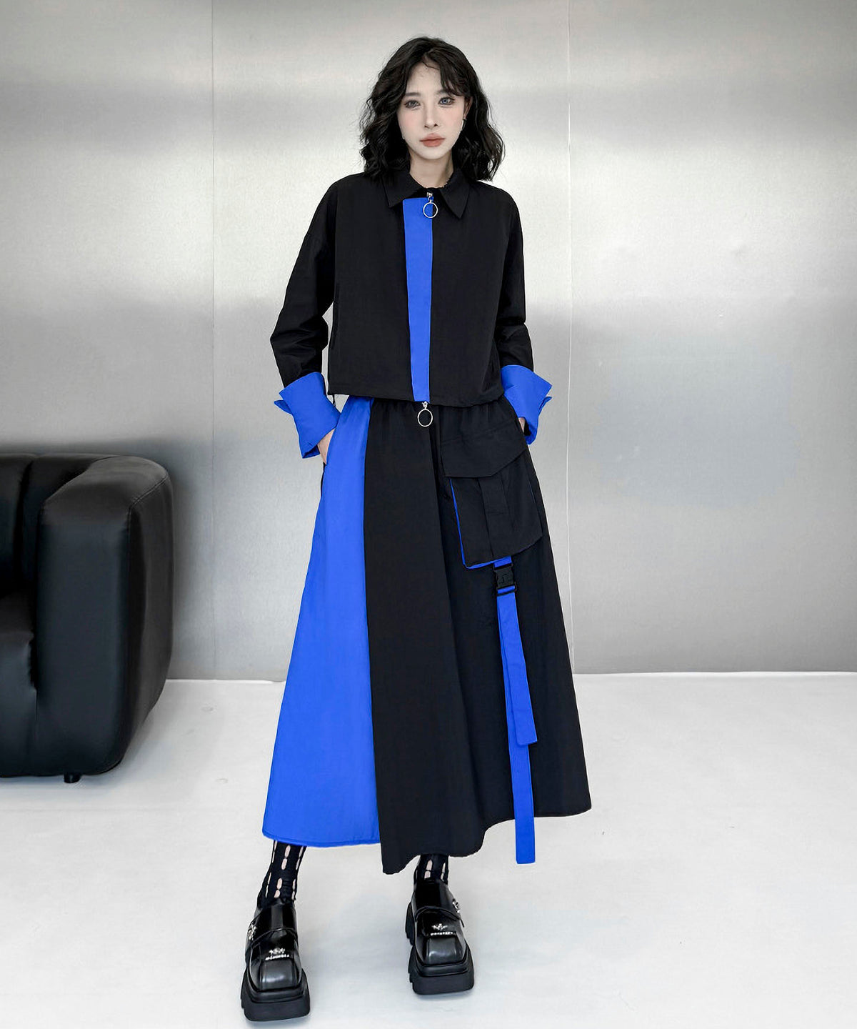 Two-tone jacket and skirt