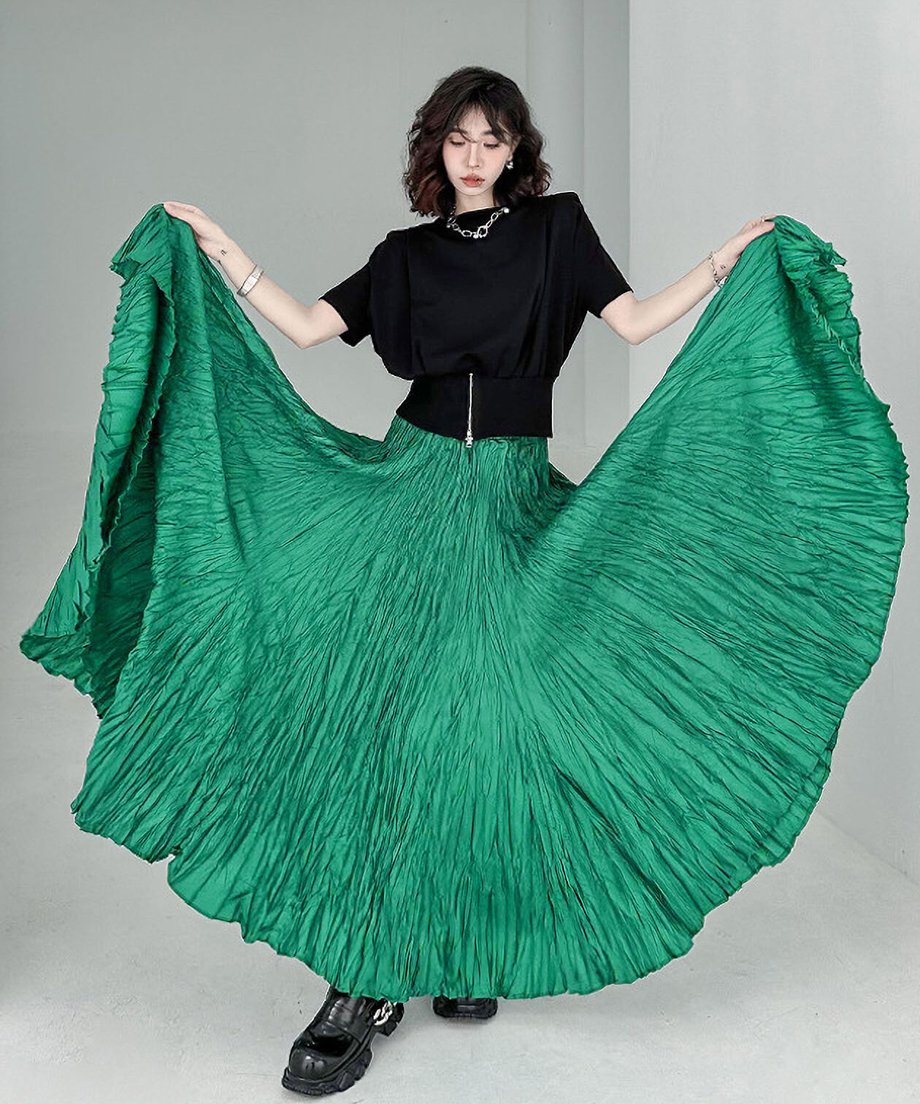 Washer pleated long skirt
