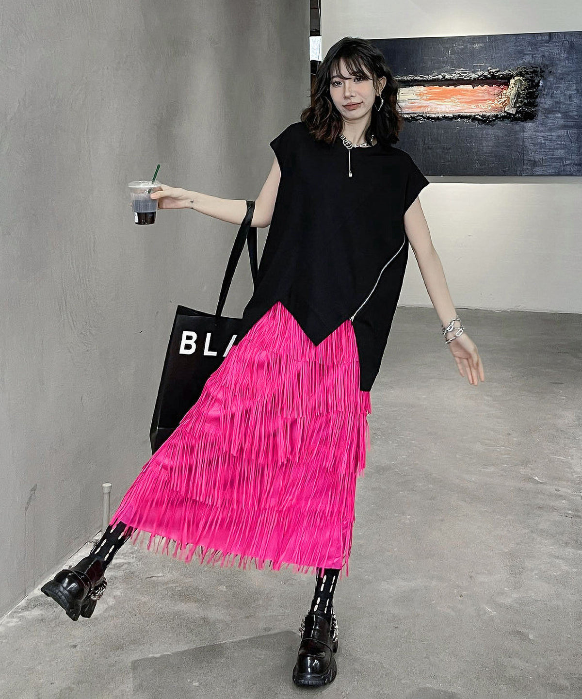 Fringe tiered skirt