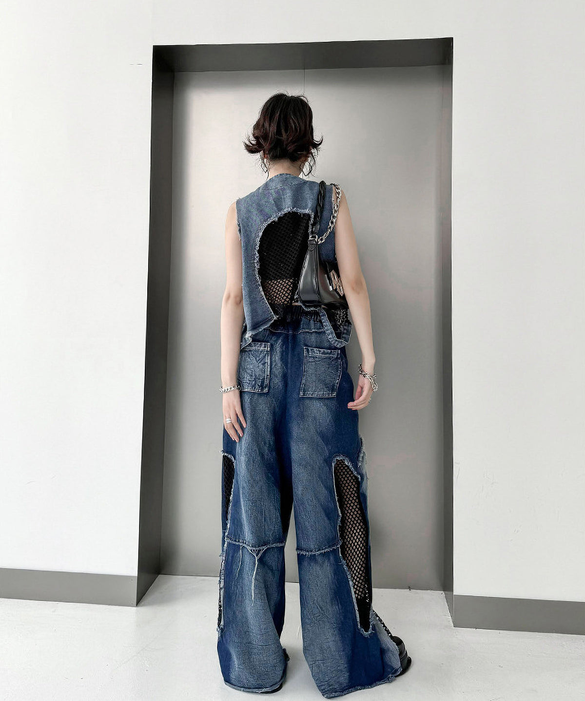 Mesh denim pants