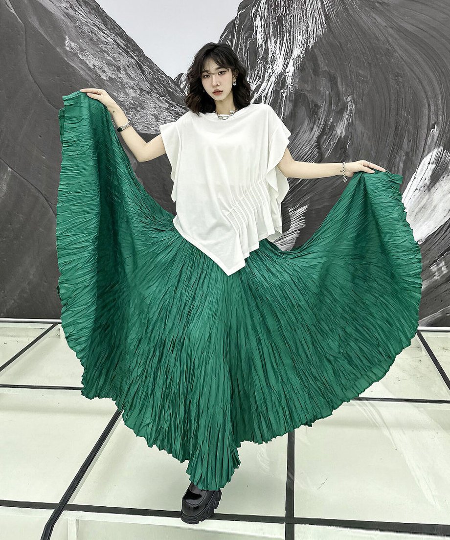 Washer pleated long skirt