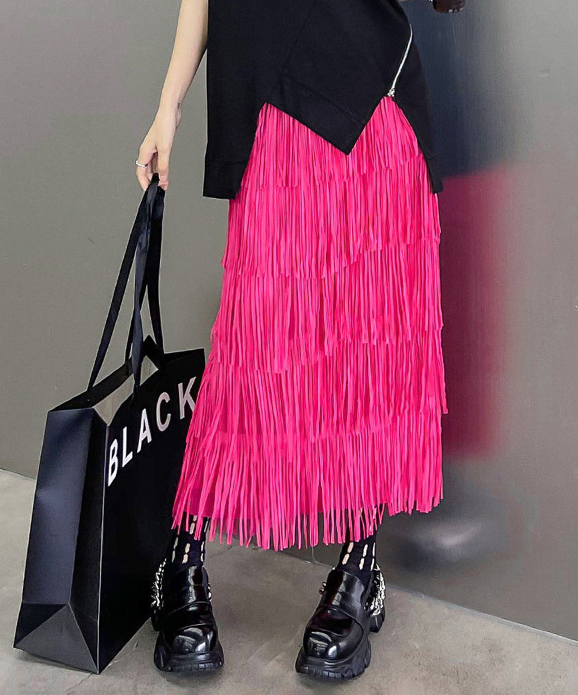 Fringe tiered skirt