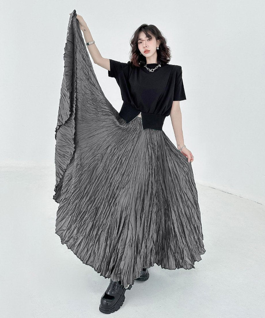 Washer pleated long skirt