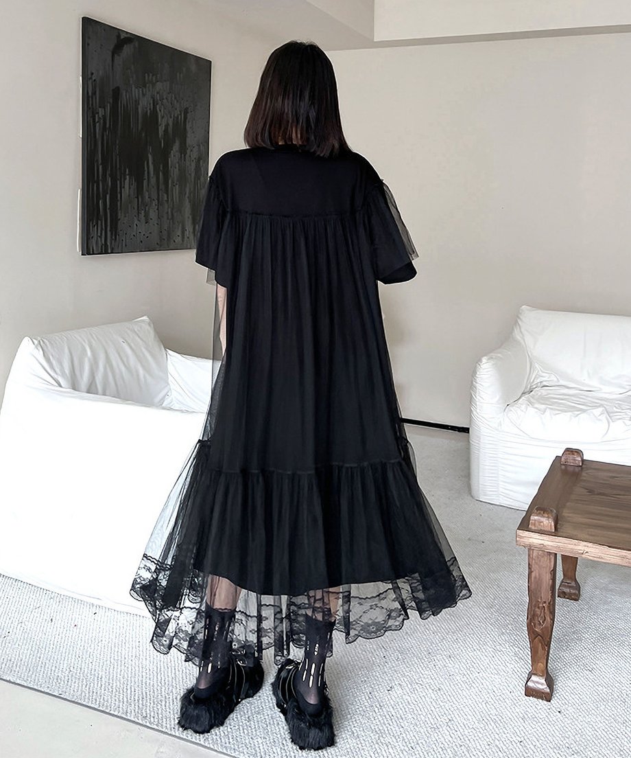 Mesh layered flared dress