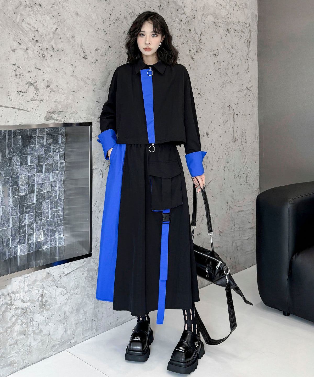 Two-tone jacket and skirt