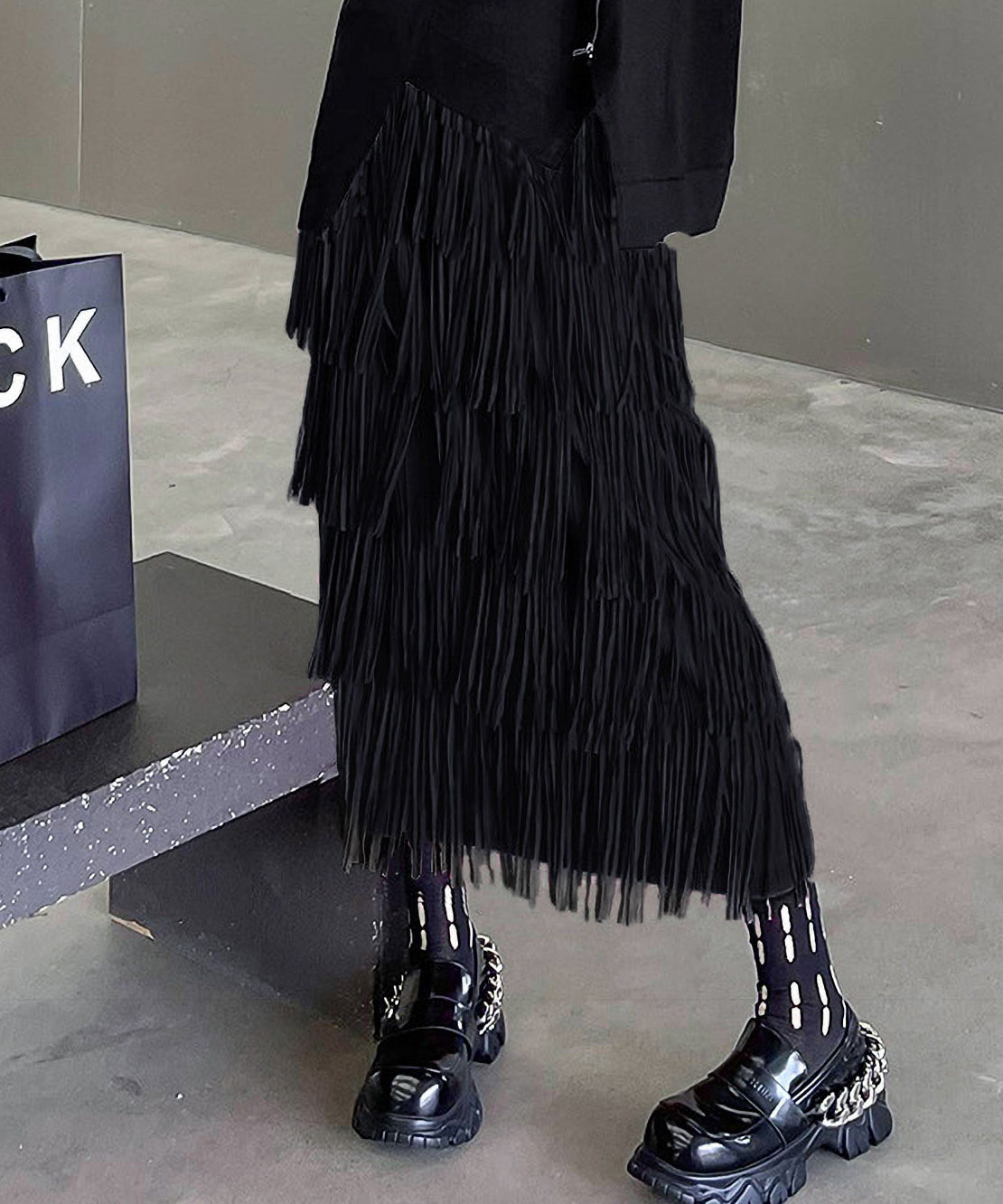 Fringe tiered skirt