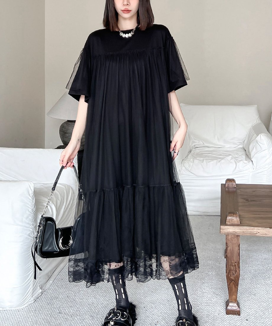 Mesh layered flared dress