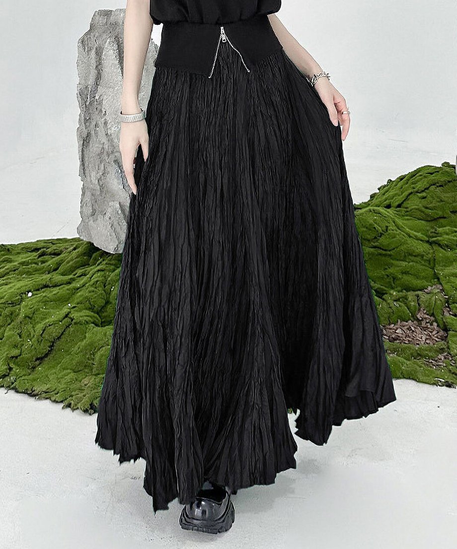Washer pleated long skirt