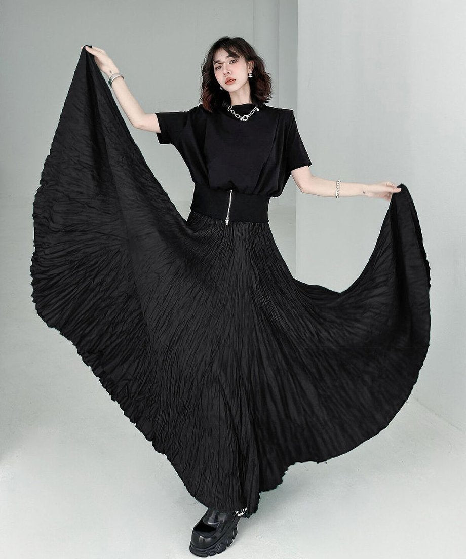 Washer pleated long skirt
