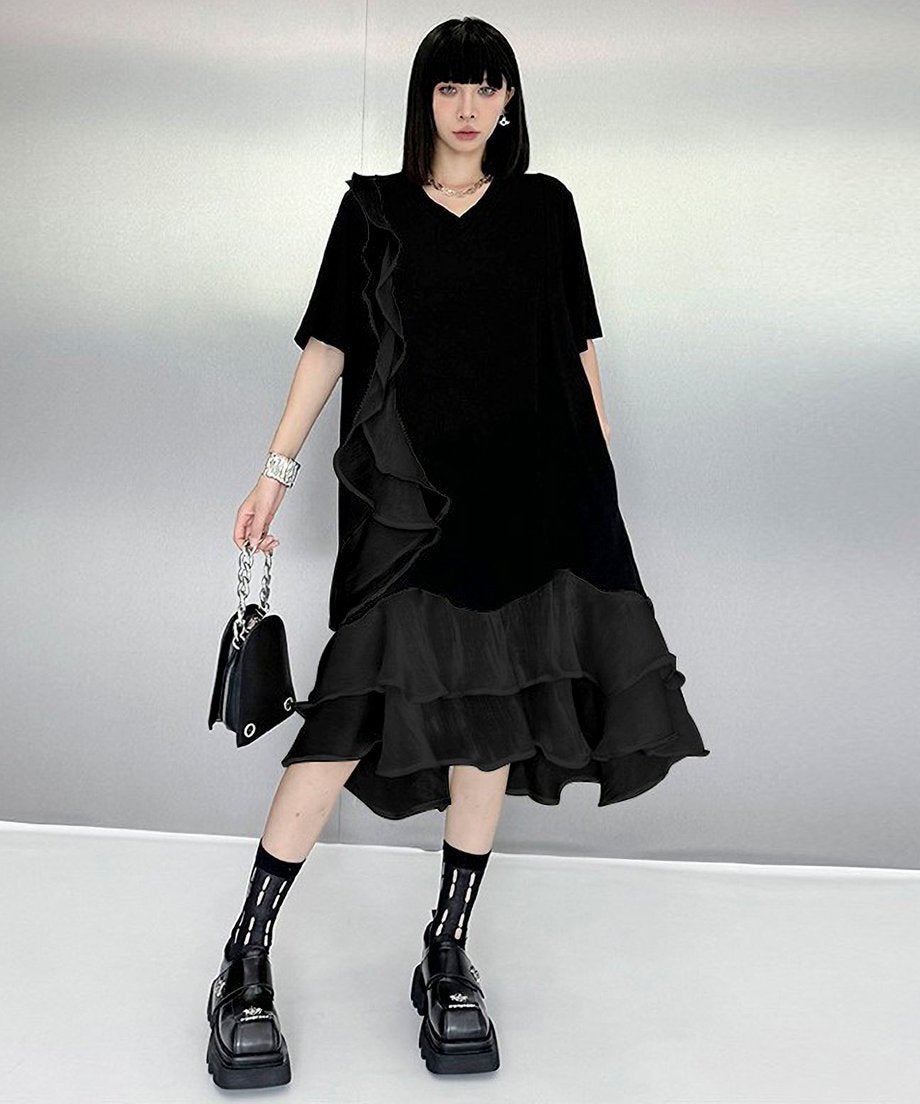 V-neck ruffle dress