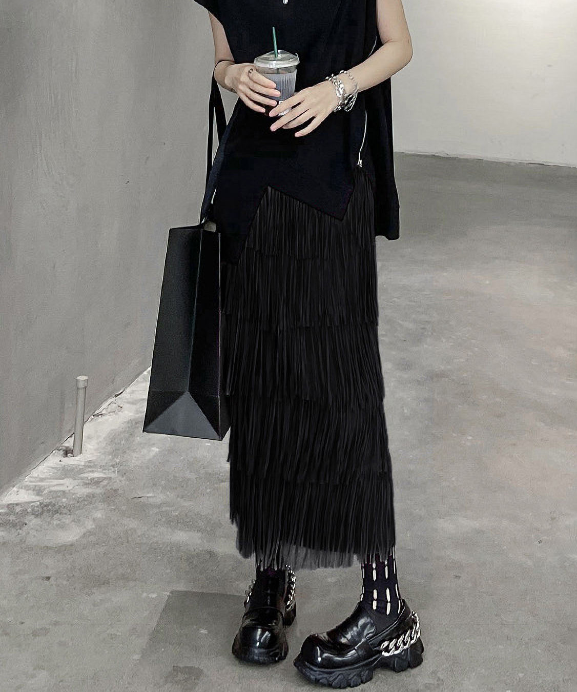 Fringe tiered skirt