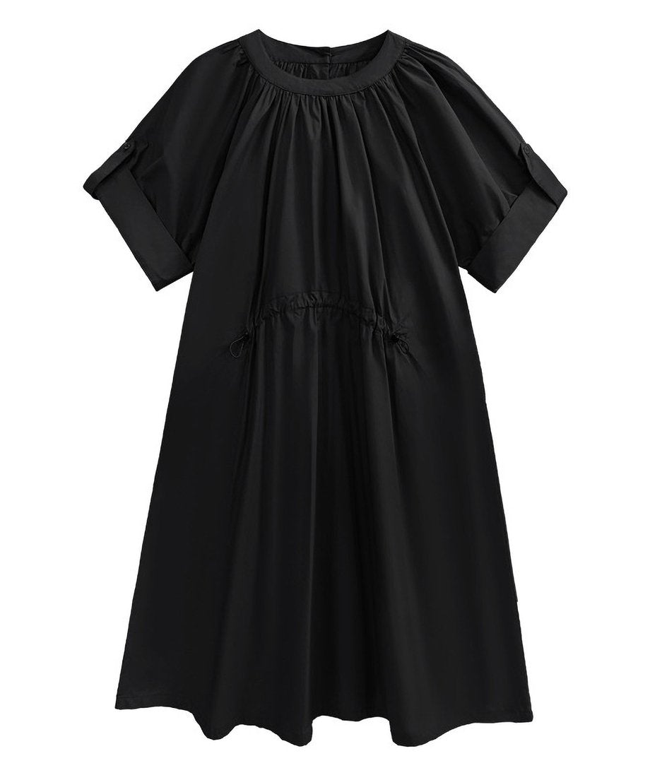 Rolled Sleeve Lace-Up Dress